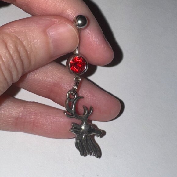 Buck Head, Red Gem Dangle Belly Ring - Picture 10 of 11